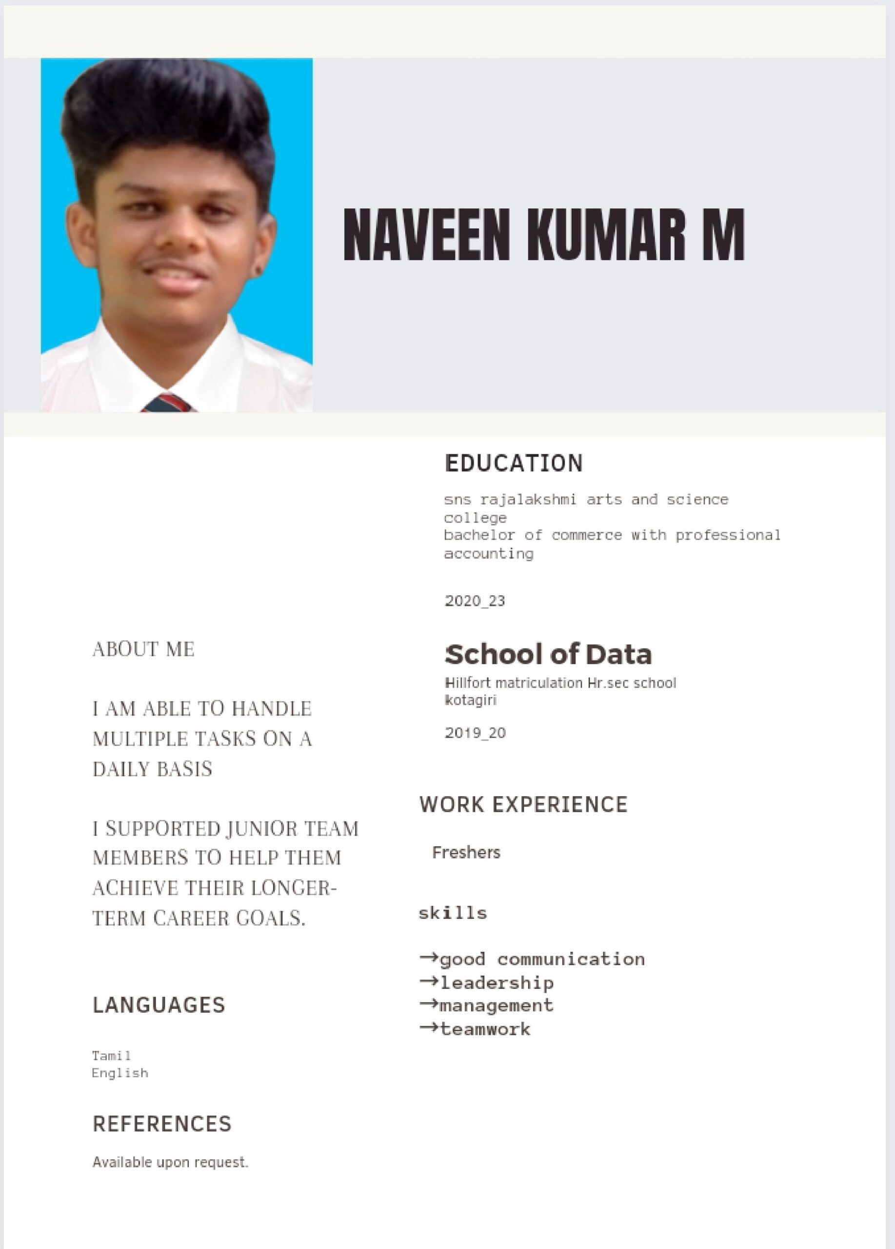 Naveen Kumar- Junior Accountant – Srisattva Group