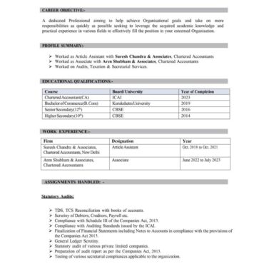 7271 - Chartered Accountant Experienced