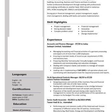 6616- Chartered Accountant Experienced
