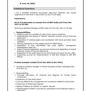 6520- Chartered Accountant Experienced