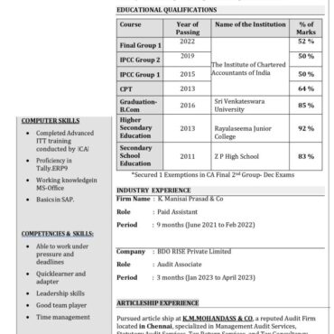 9103 - Chartered Accountant Experienced