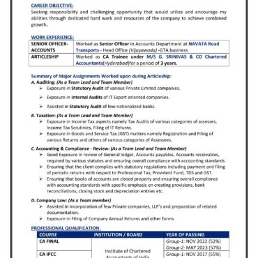 3233 - Chartered Accountant Experienced