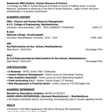 1837 - Business Administration Fresher