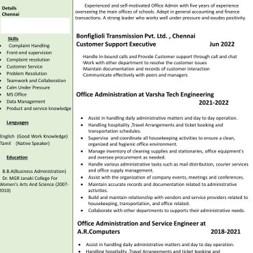 18020 - Customer Support Executive/Admin Executive